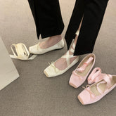 LBSFY  -  New Women Bow Tie Cross Tie Ballet Flats Shallow Female Sweet Dancing Mary Jane Square Toe Ladies Single Shoe Party Outside